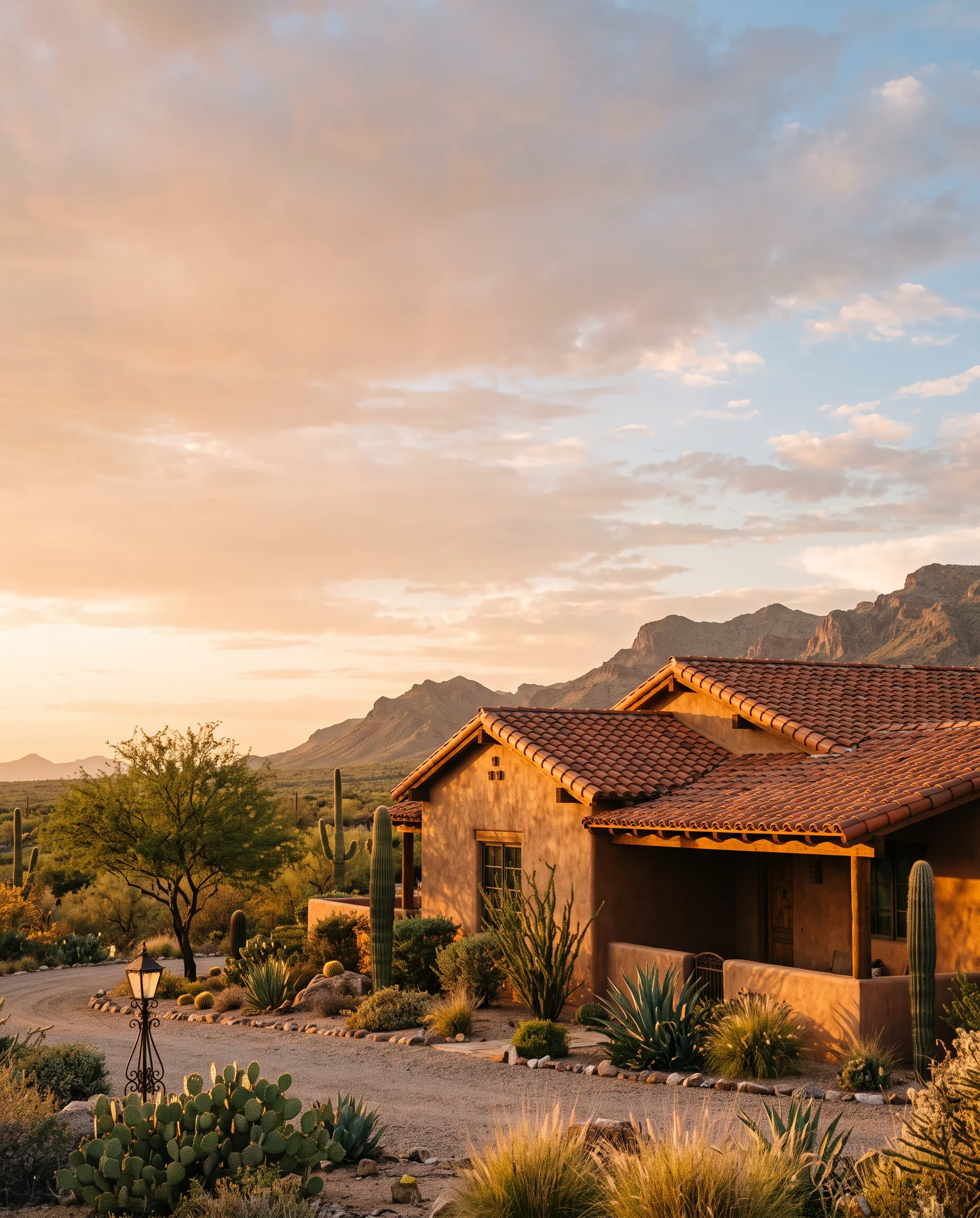 Clay tile roof on a desert home